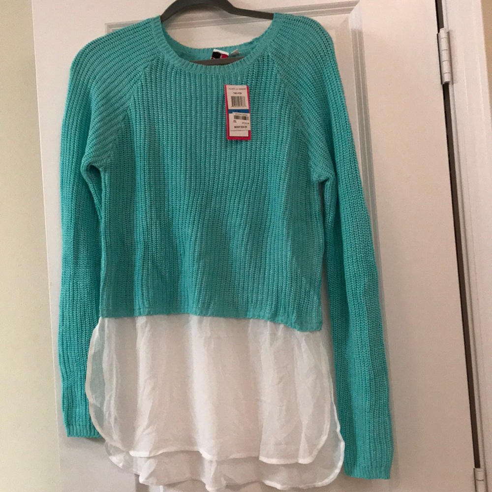 Brand new Teal and white sweater .